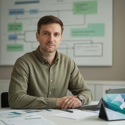 Peter Sabol pri tabuli s procesným diagramom a poznámkami k zlepšeniu výroby