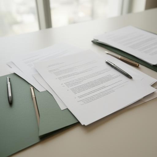 Právny dokument s poznámkami na stole v svetlej kancelárii pri okne